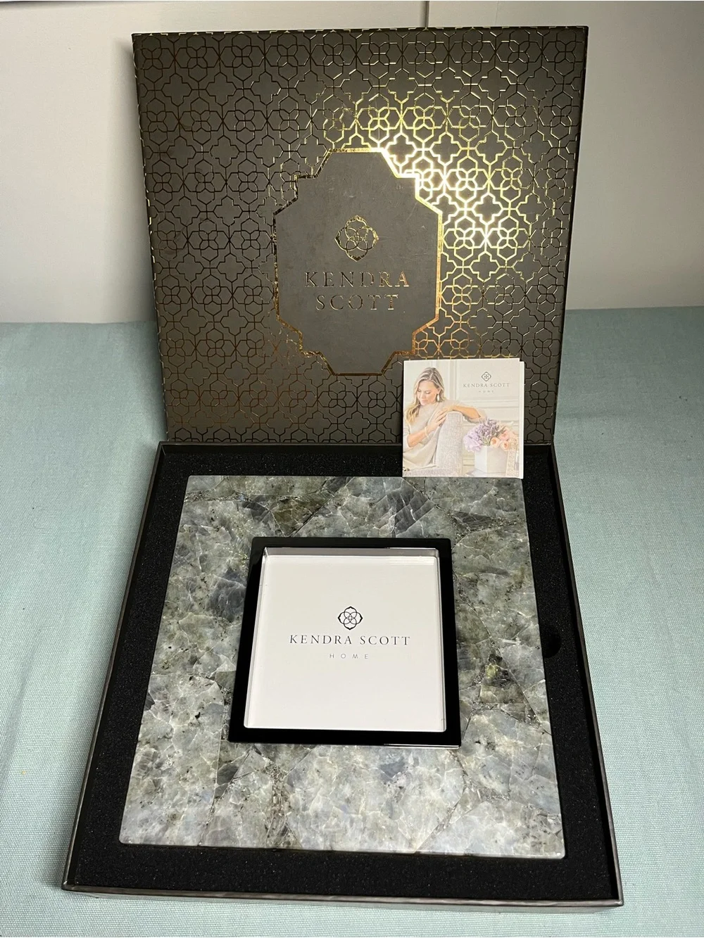 RARE Kendra Scott square stone labradorite picture frame 4x4” gunmetal